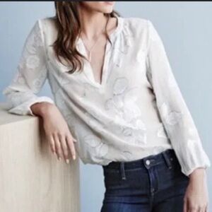 Joie White and Silver Silk Blouse XS/S